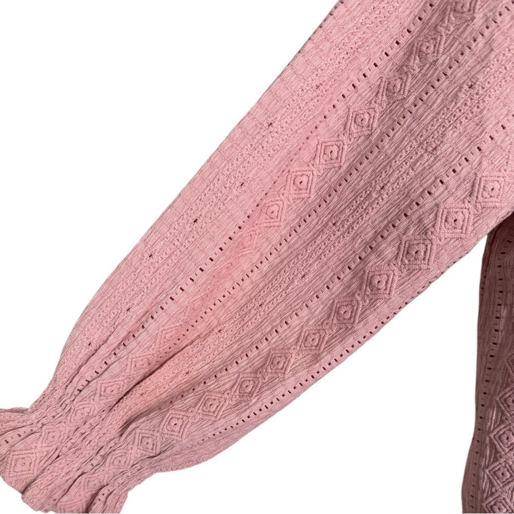 Frye Textured Peasant Boho Top Dusty Pink Long Sleeve Poet Blouse Size M - Picture 5 of 10